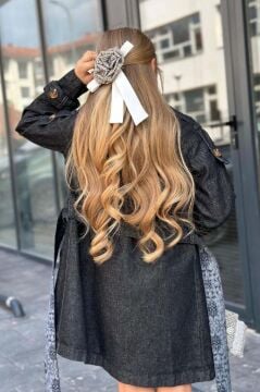 Kız Çocuk Yakası Fırfır ve İnci Detaylı Ekose Elbise New Düğme ve Kemer Detaylı Siyah Trençkot