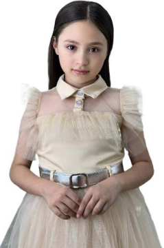 Kız Çocuk Gömlek Yaka Göğsü Ve Kolları Tül Detaylı Wednesday Somon Elbise