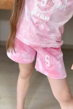 Kız Çocuk Florida Yazı Baskılı Penye T-Shirt Pembe Şortlu Takım