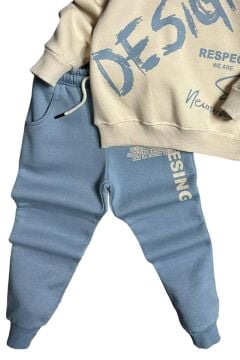 Erkek Çocuk Çift Baskılı Respect Design Yazı Şardonlu Buz Mavisi Eşofman Takım