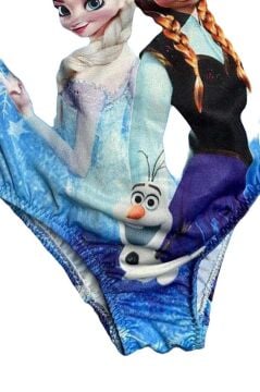 Kız Çocuk Karlar Kraliçesi Baskılı Mavi Mikro Mayo