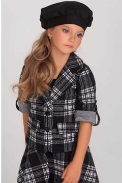 Kız Çocuk Ekose Desenli Blazer Ceket ve Siyah Etekli Takım